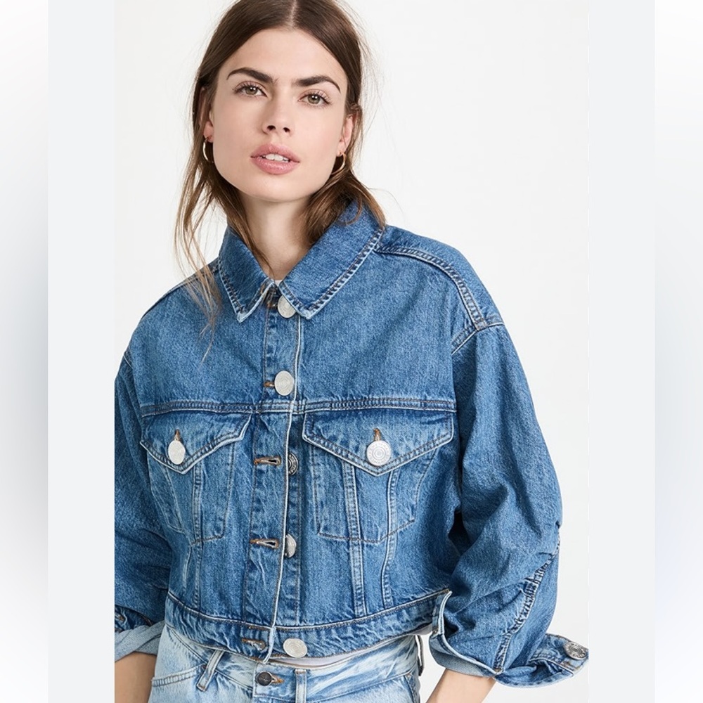 FRAME ruched sleeve denim jacket